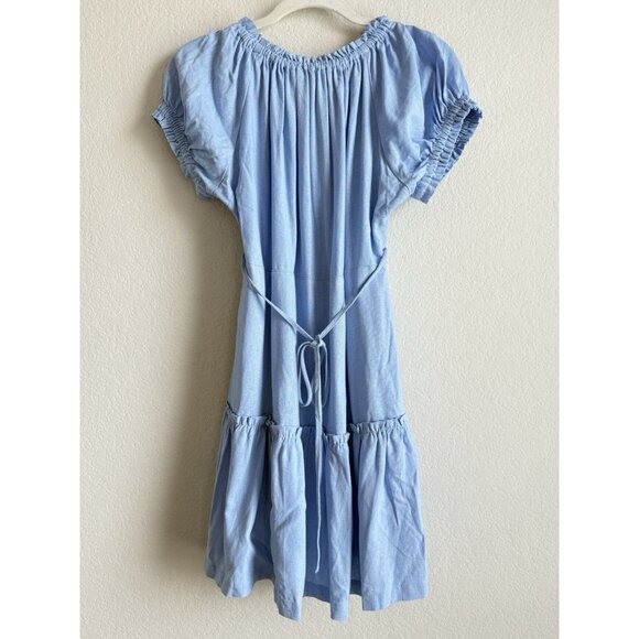 Hunter & Brown Women’s XL Blue Linen Blend Square Neck Tie Front Peasant Dress - Picture 4 of 12